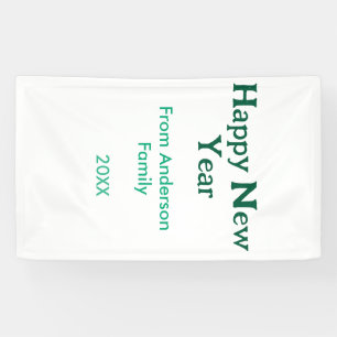 Happy new year green add family name year simple banner
