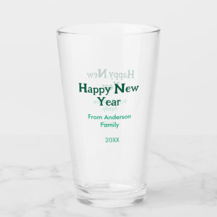Happy new year green add family name year simple  glass