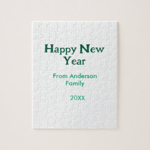 Happy new year green add family name year simple jigsaw puzzle