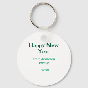 Happy new year green add family name year simple keychain