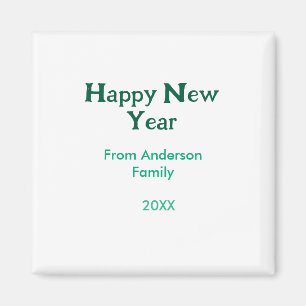 Happy new year green add family name year simple magnet