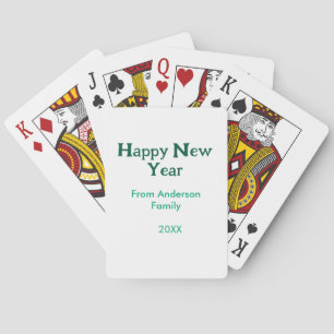 Happy new year green add family name year simple playing cards