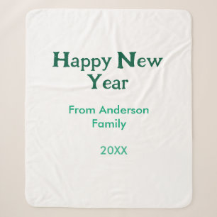 Happy new year green add family name year simple sherpa blanket
