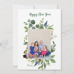 Happy New Year Greenery Modern Holiday Cards