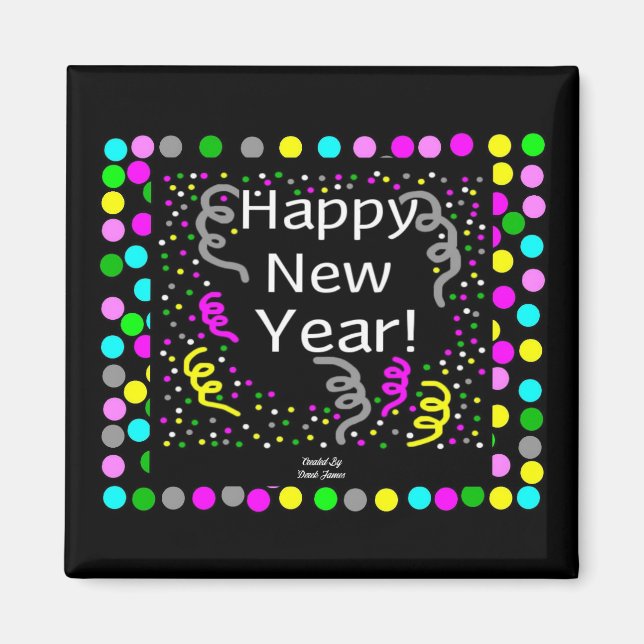 Happy New Year Greetings 2 Inch Square Magnet (Front)