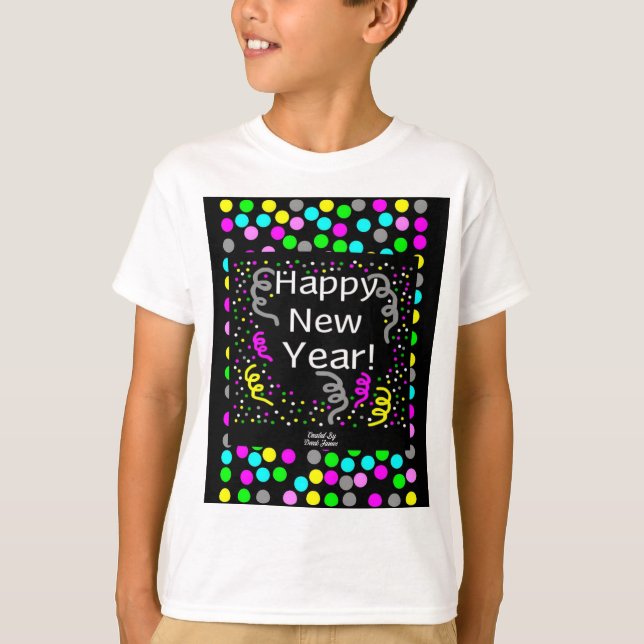 Happy New Year Greetings Boys White Basic T Shirt (Front)