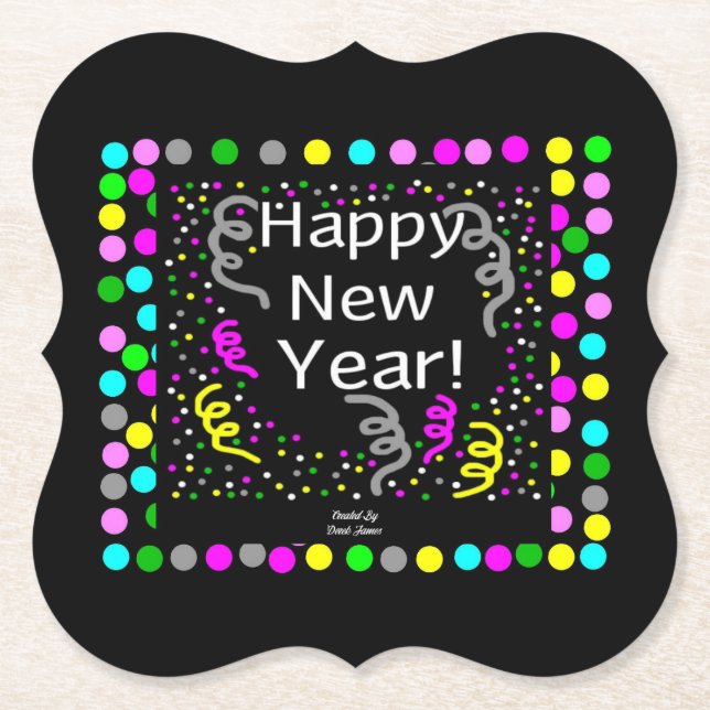 Happy New Year Greetings Bracket Paper Coaster (Front)