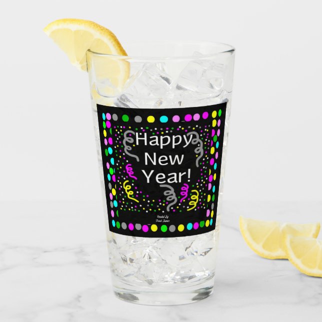 Happy New Year Greetings Glass Tumbler (Front Ice)