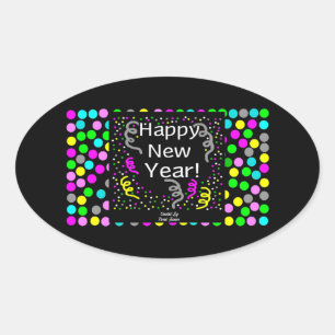Happy New Year Greetings Oval Sticker