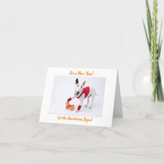 Happy New Year Gym Bull Terrier Holiday Card