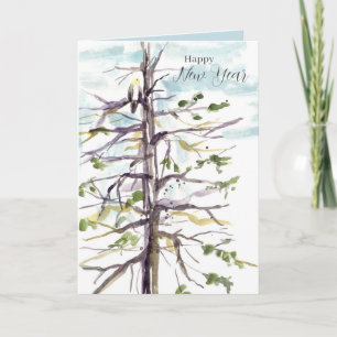 Happy New Year Hawk Winter Tree Winter Sky Card