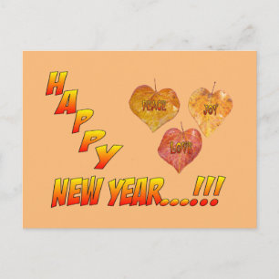Happy New Year Heart Leaves Postcard