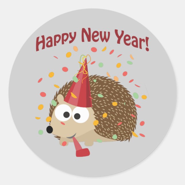 Happy New Year Hedgehog! Classic Round Sticker (Front)