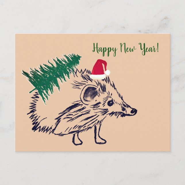Happy New Year Hedgehog Postcard (Front)