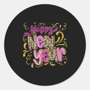 Happy New Year Hello 2026 Retro Leopard  Classic Round Sticker