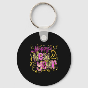 Happy New Year Hello 2026 Retro Leopard Keychain