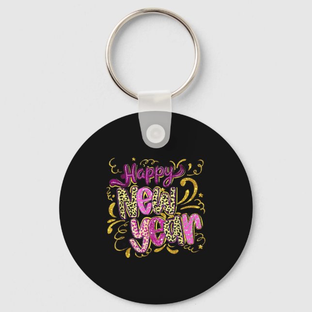 Happy New Year Hello 2026 Retro Leopard  Keychain (Front)