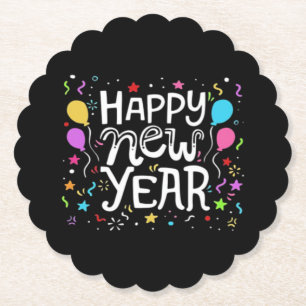 Happy New Year Holiday Fireworks Celebration Gift Paper Coaster