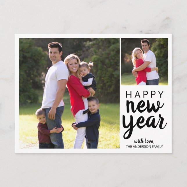 Happy New Year Holiday Photo Simple Modern Script Postcard (Front)