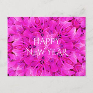 Happy New Year Hot Pink Kaleidoscope Design Floral Holiday Postcard