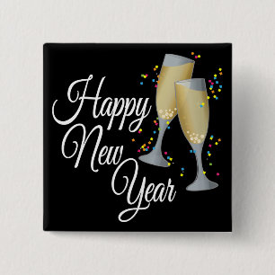 Happy New Year I Champagne Glasses 2 Inch Square Button
