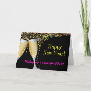 Happy New Year I Champagne Glasses Greeting Card