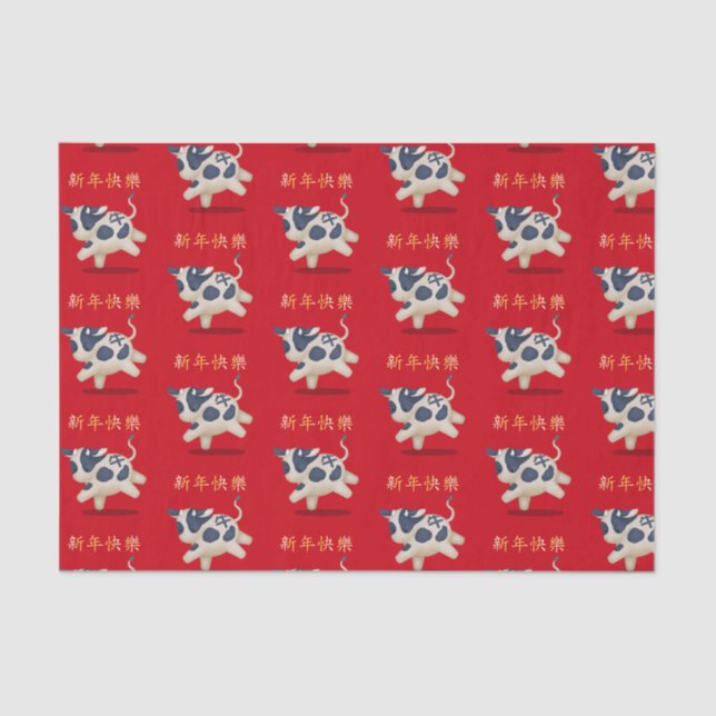 "Happy New Year" in Chinese Zodiac Ox Tissue Paper (Front)