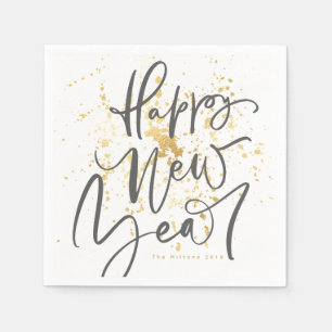 Happy New Year in grey handwritten text Napkin