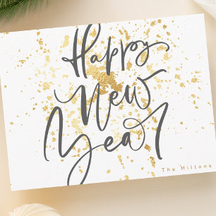 Happy New Year in grey handwritten text Postcard