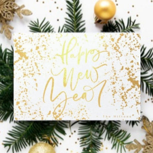 Happy New Year in Real Foil handwritten text Card