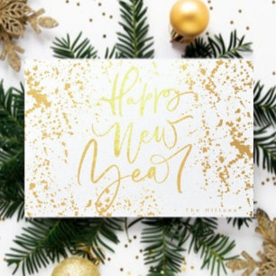 Happy New Year in Real Foil handwritten text Foil Card