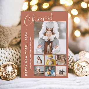 Happy New Year in review cheers 9 photo terracotta Holiday Card