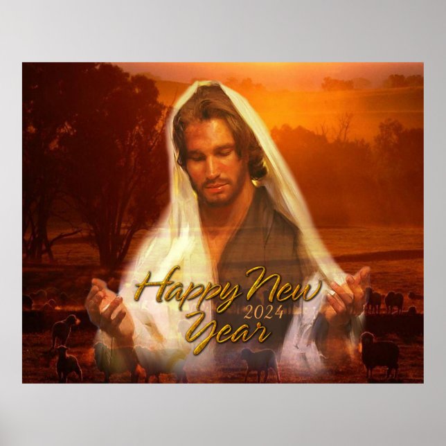 Happy New Year Jesus 2024 Poster (Front)