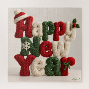Happy New Year Knitted Wool Jigsaw Puzzle
