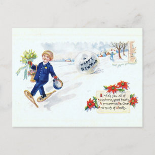 Happy New Year Mail Carrier Vintage Inspired Holiday Postcard