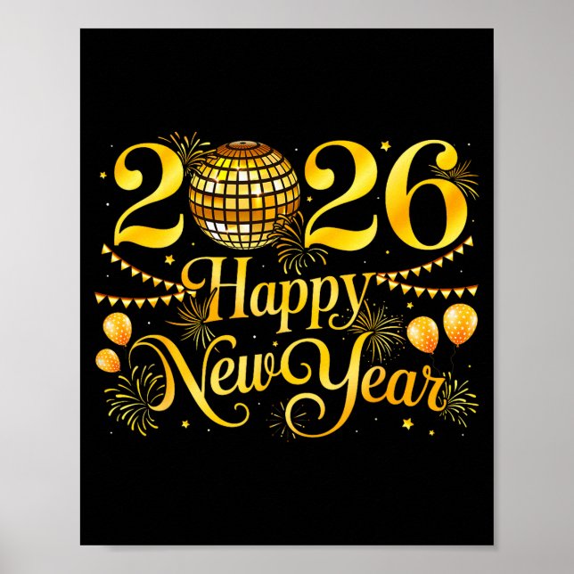 Happy New Year Matching New Year Eve Party Disco B Poster (Front)