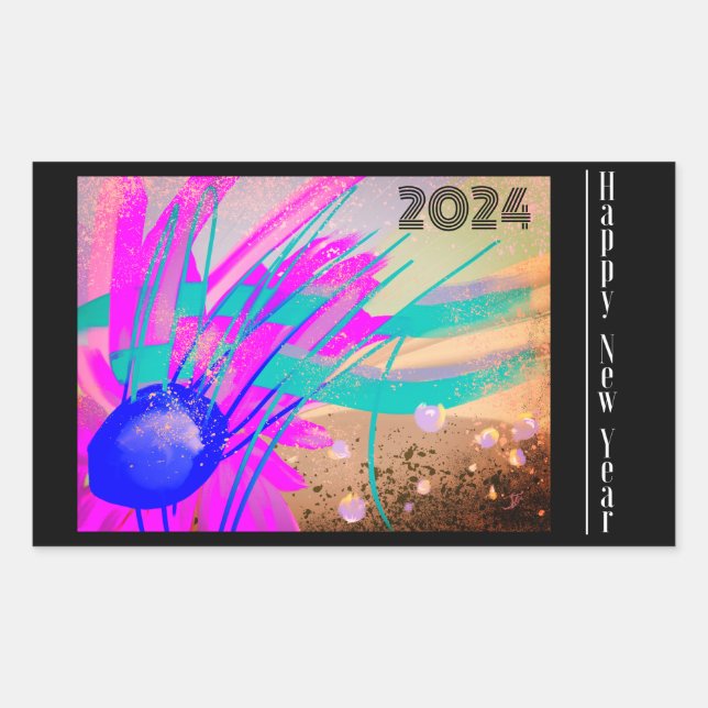 Happy New Year - Meadow at sunset Sticker (Front)