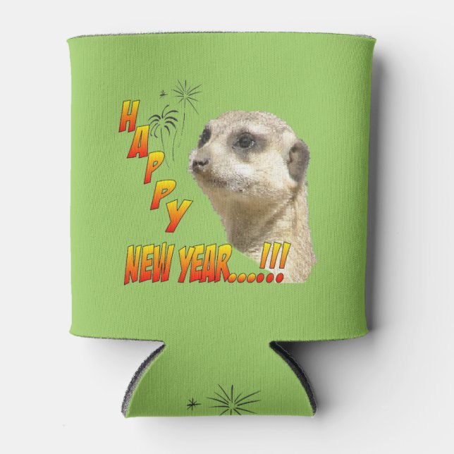 Happy New Year Meerkat Can Cooler Customizable (Front)