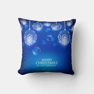 Happy New Year Merry Christmas Ornament Blue  Throw Pillow