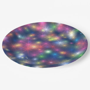 Happy New Year Merry Christmas Party Glitter Stars Paper Plate