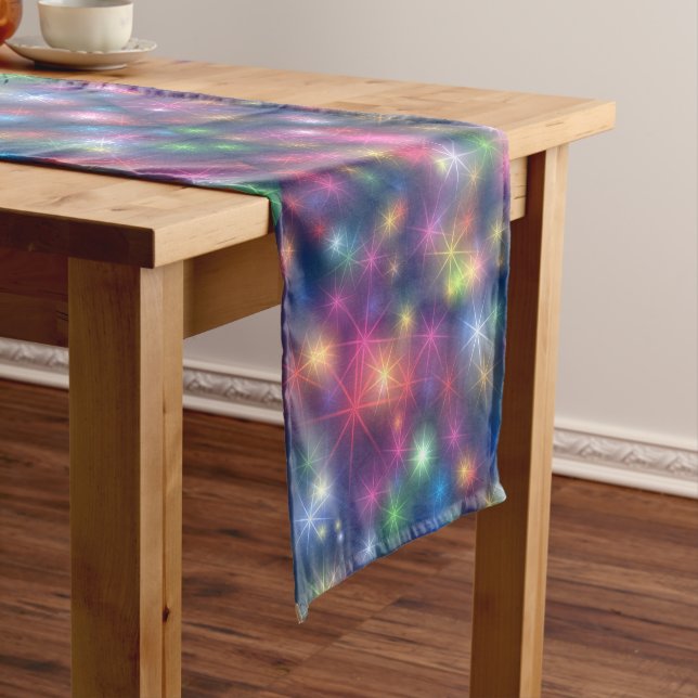 Happy New Year Merry Christmas Party Glitter Stars Short Table Runner (In Situ)