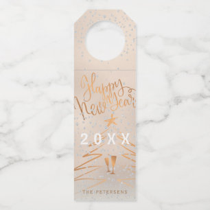 Happy New Year Metallic Copper Rose Gold Bottle Tag