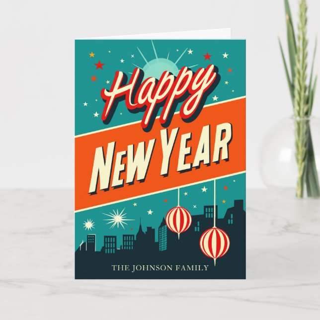 Happy New Year Mid-Century Modern Holiday Card (Front)