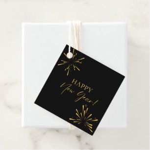 Happy New Year minimalist fireworks black Favour Tags