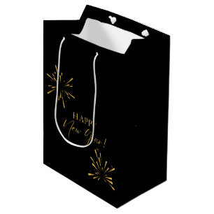 Happy New Year minimalist fireworks black Medium Gift Bag