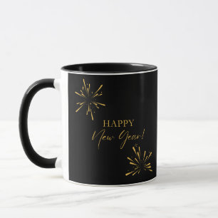 Happy New Year minimalist fireworks black Mug