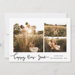 Happy New Year   Minimalist Script Multi Photo Holiday Card