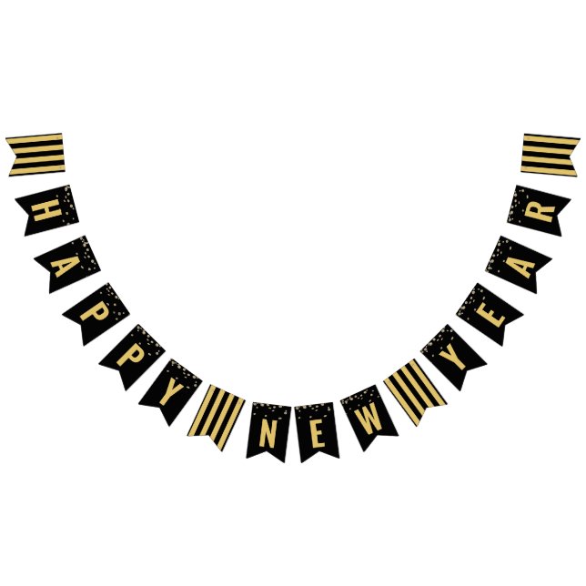 Happy New Year Modern Black Gold Party Bunting Flags (All)
