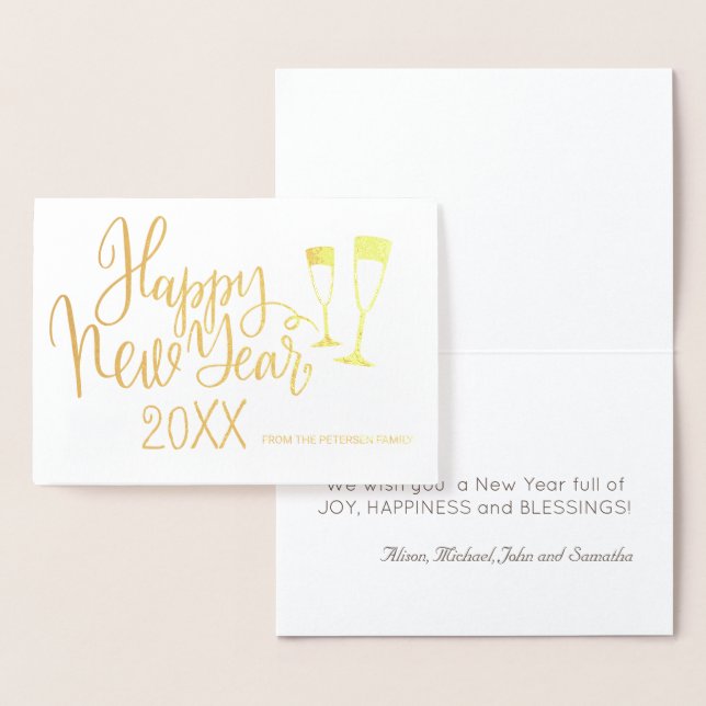 Happy New Year modern calligraphy script Foil Card (Display)