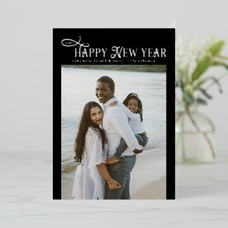 Happy New Year Modern Chic Family 4 Photos Collage Foil Holiday Card